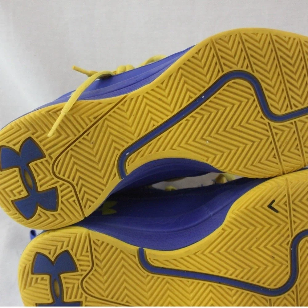 Under Armour 7Y Youth Basketball Shoes Blue Yellow High Top Sportswear Sneakers - Picture 5 of 13